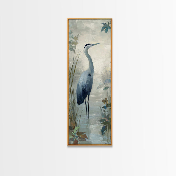 Blue Heron in Quiet Marsh Framed Canvas Print, Waiting Room Art, Art Print, Waiting Room Decor, Fine Art, Calm, Abstract Art, WRA-1x3-24