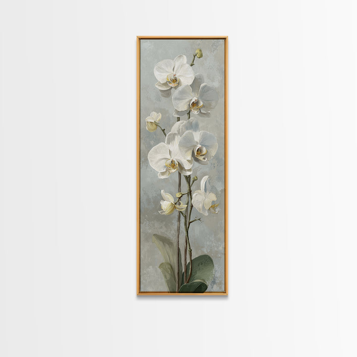 White Orchid on Light Gray Ground Canvas Print, Waiting Room Art, Bedroom Decor, Waiting Room Decor, Fine Art, Calm, Abstract, WRA-1x3-43