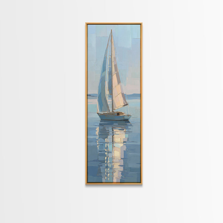 Quiet Sailboat on Calm Water Canvas Print, Waiting Room Art, Wall Sculpture, Waiting Room Decor, Oil Painting, Calm, WRA-1x3-55