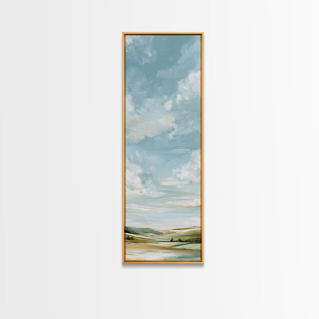 Calming Landscape with Open Sky and Gentle Framed Canvas Print, Waiting Room Art, Textured Painting, Waiting Room Decor, Calm, WRA-1x3-61