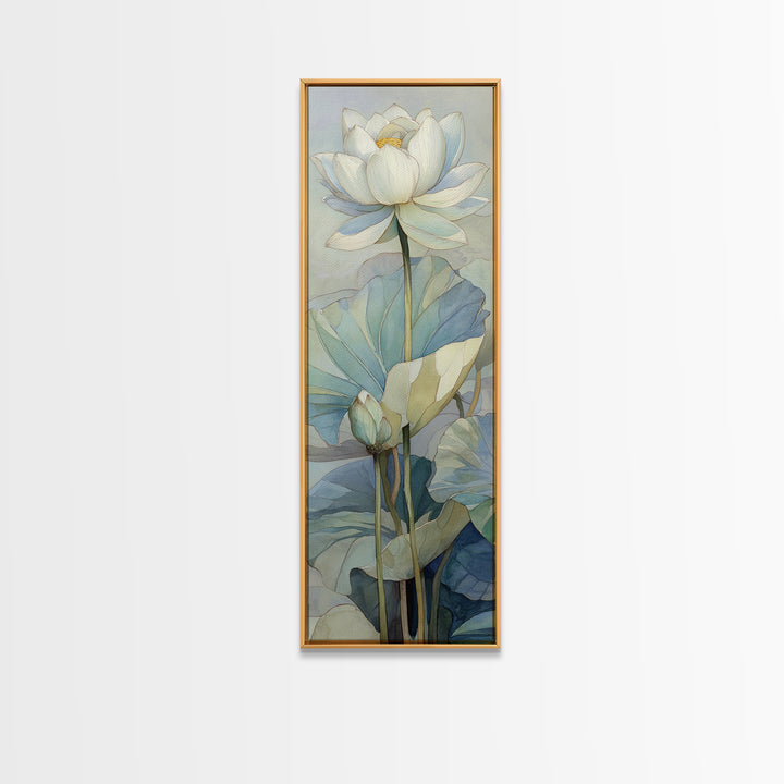 Lotus Flower on Still Water Framed Canvas Print, Waiting Room Art, Digital Art Print, Waiting Room Decor, Oil Painting, Calm, WRA-1x3-75