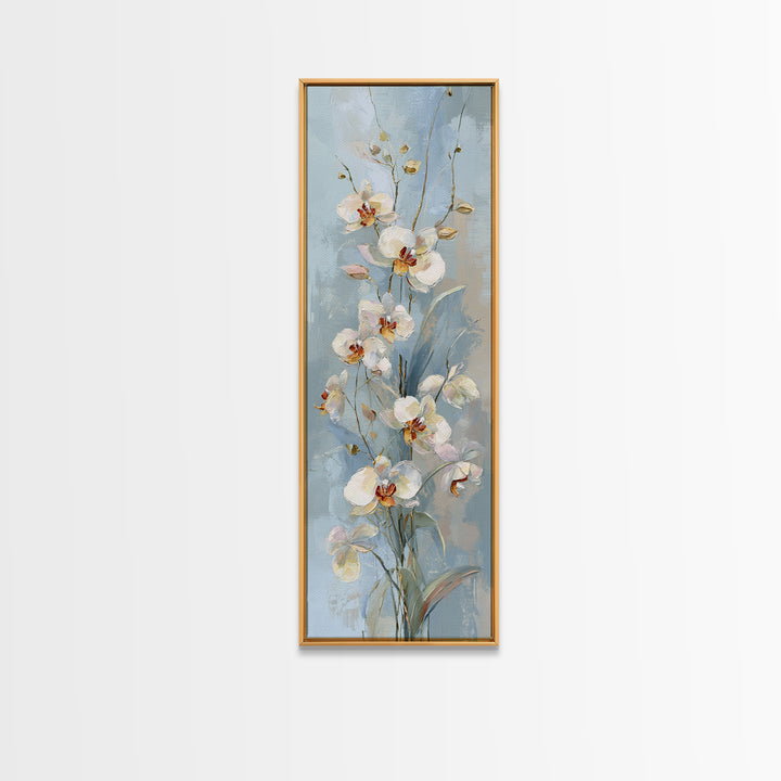 White Orchid on Light Gray Ground Framed Canvas Print, Waiting Room Art, Minimalist Art, Waiting Room Decor, Oil Painting, Calm, WRA-1x3-91