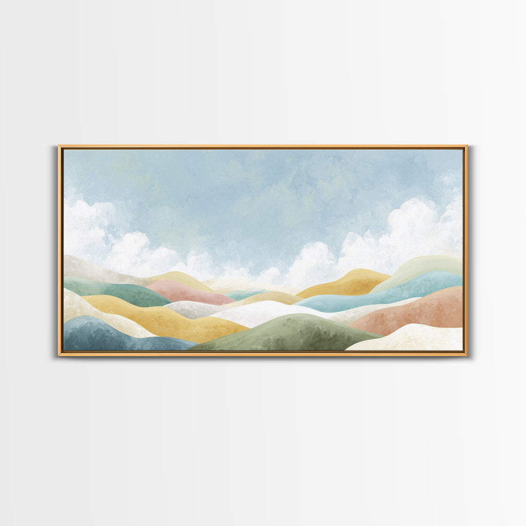 Pastel Rainbow Shapes for Pediatric Spaces Framed Canvas Print, Waiting Room Art, Fine Art Print, Waiting Room Decor, WRA-2x1-38