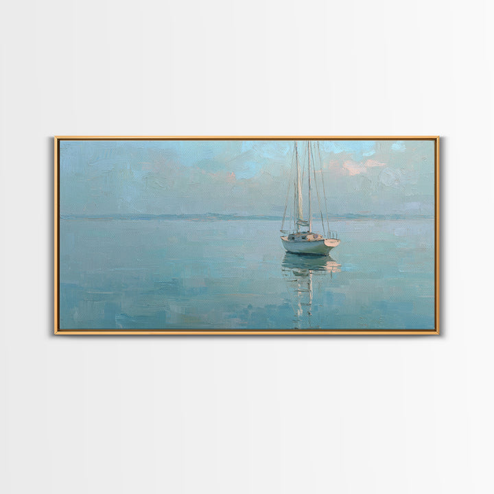 Quiet Sailboat on Calm Water Canvas Print, Waiting Room Art, Printable Wall Art, Waiting Room Decor, Oil Painting, Calm, WRA-2x1-39