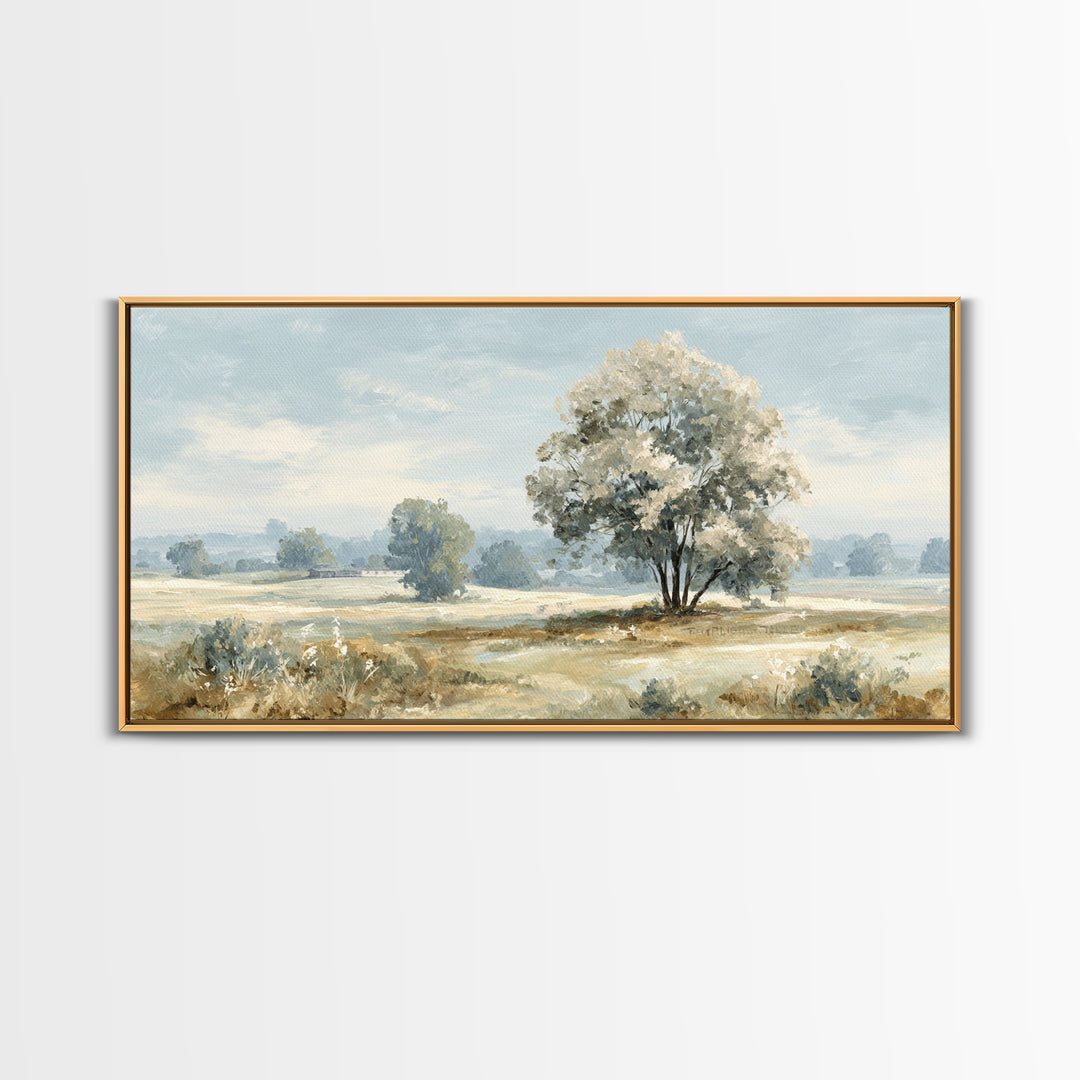 Open Field with Distant Tree Framed Canvas Print, Waiting Room Art, Office Decor, Waiting Room Decor, Fine Art, Calm, WRA-2x1-43
