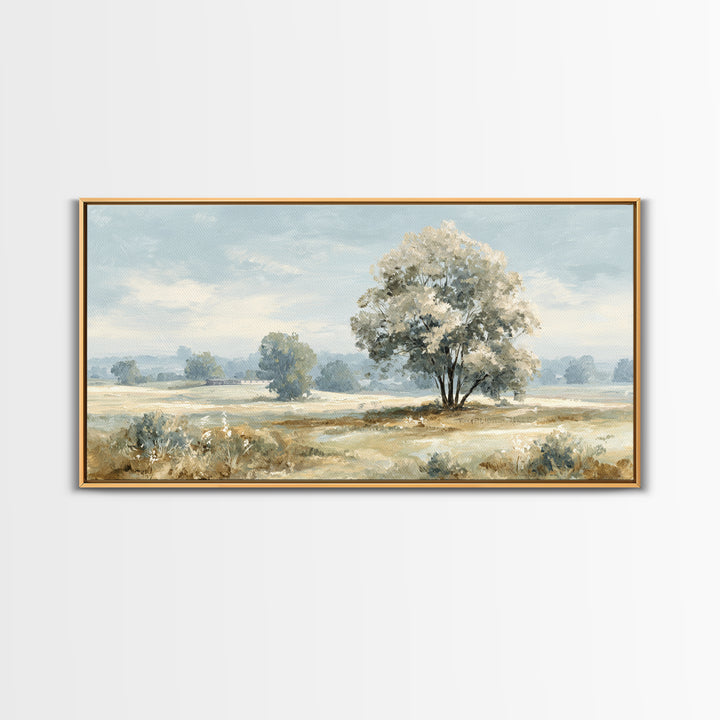 Open Field with Distant Tree Framed Canvas Print, Waiting Room Art, Office Decor, Waiting Room Decor, Fine Art, Calm, WRA-2x1-43