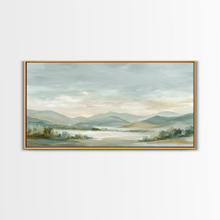 Calming Landscape with Open Sky and Gentle Framed Canvas Print, Waiting Room Art, Original Art, Waiting Room Decor, WRA-2x1-45