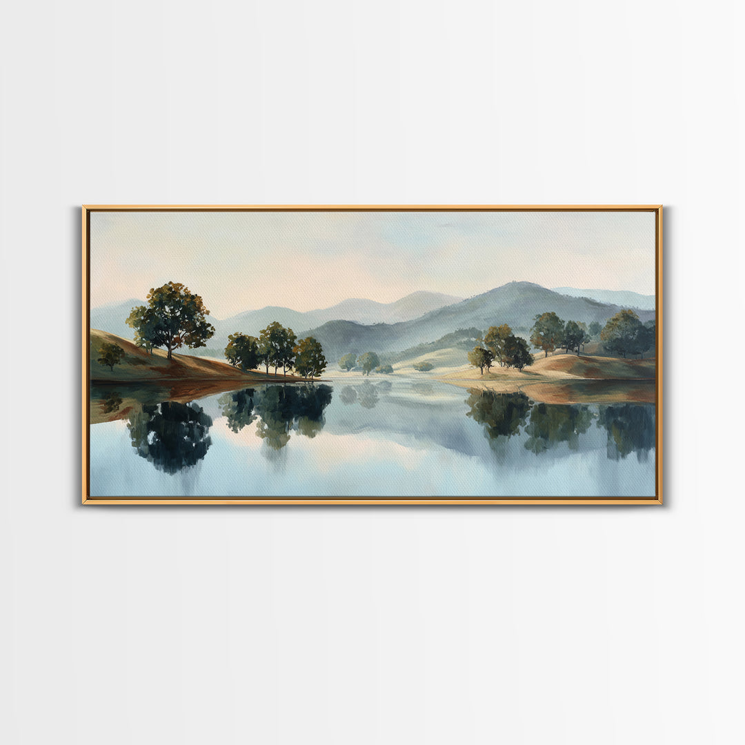 Peaceful Lake Reflection at Dawn Canvas Print, Waiting Room Art, Wall Decor, Waiting Room Decor, Calm, Minimalist Wall Art, WRA-2x1-48