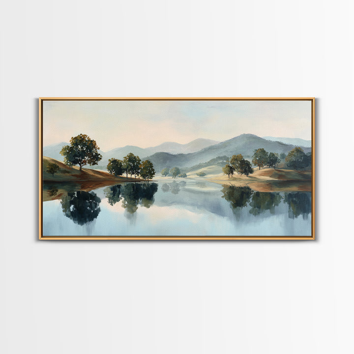 Peaceful Lake Reflection at Dawn Canvas Print, Waiting Room Art, Wall Decor, Waiting Room Decor, Calm, Minimalist Wall Art, WRA-2x1-48