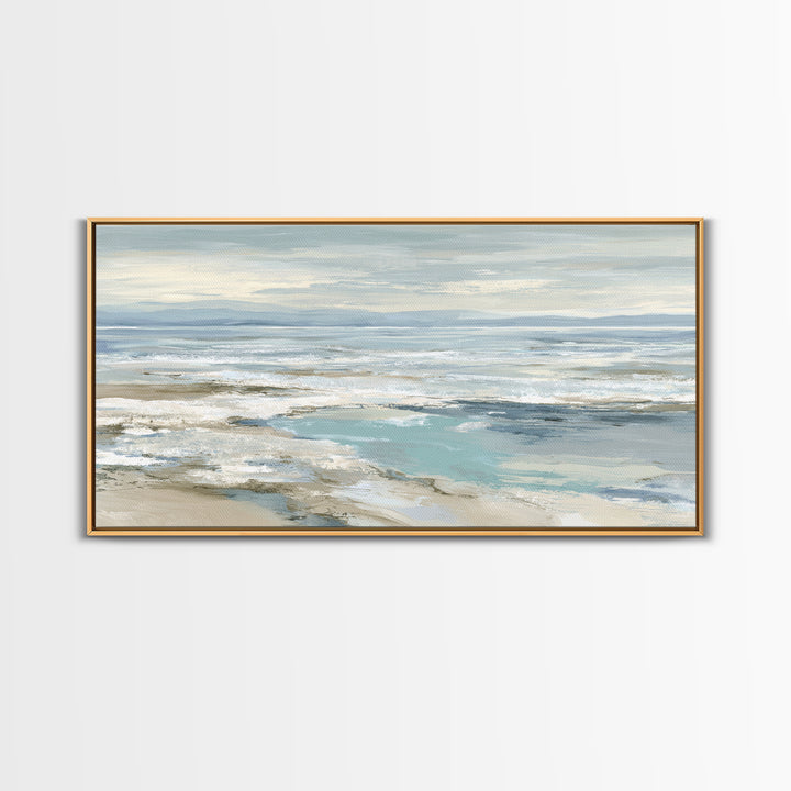 Coastal Horizon with Pale Sand and Water Framed Canvas Print, Waiting Room Art, Art, Waiting Room Decor, Fine Art, Calm, WRA-2x1-5