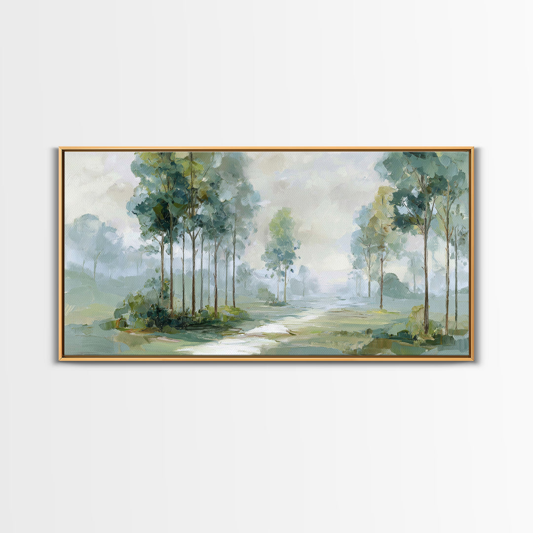 Misty Forest Path Framed Canvas Print, Waiting Room Art, Modern Art, Waiting Room Decor, Fine Art, Calm, Therapy Office Decor, WRA-2x1-55