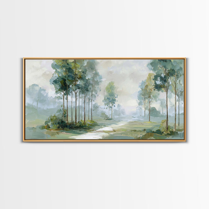 Misty Forest Path Framed Canvas Print, Waiting Room Art, Modern Art, Waiting Room Decor, Fine Art, Calm, Therapy Office Decor, WRA-2x1-55