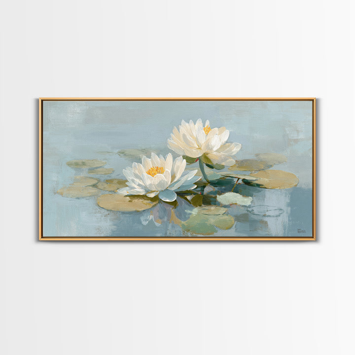 Lotus Flower on Still Water Framed Canvas Print, Waiting Room Art, Abstract, Waiting Room Decor, Watercolor Art, Calm, WRA-2x1-59