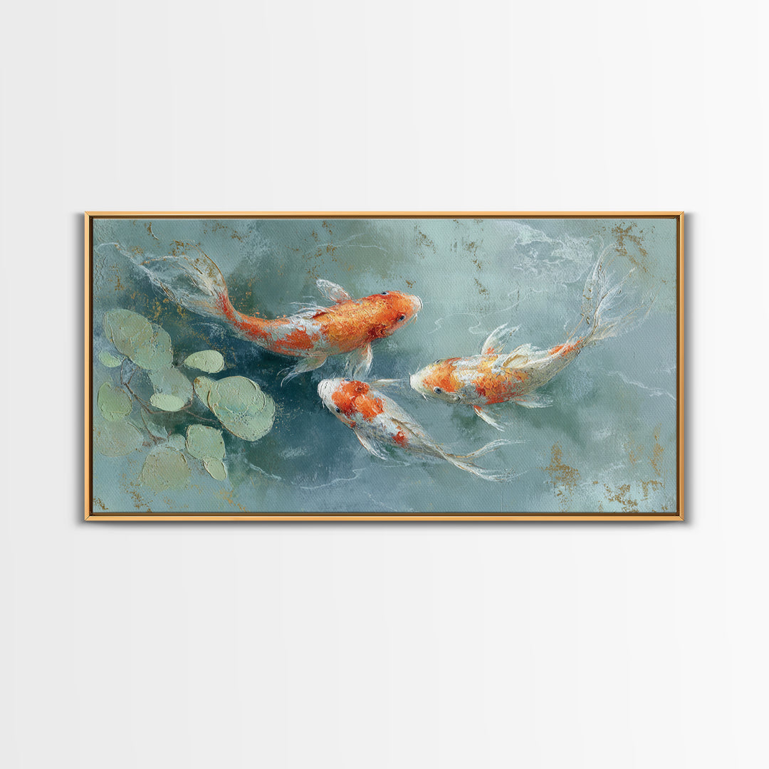 Gentle Koi Fish Canvas Print, Waiting Room Art, Textured Painting, Waiting Room Decor, Watercolor Art, Calm, Printable Art, WRA-2x1-66