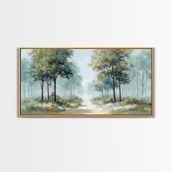 Misty Forest Path Framed Canvas Print, Waiting Room Art, Art, Waiting Room Decor, Calm, Bauhaus Print, Minimalist Wall Art, WRA-2x1-7