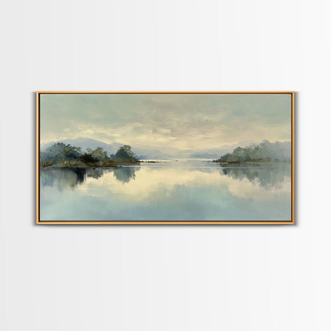Peaceful Lake Reflection at Dawn Framed Canvas Print, Waiting Room Art, Printable Art, Waiting Room Decor, Fine Art, Calm, WRA-2x1-72