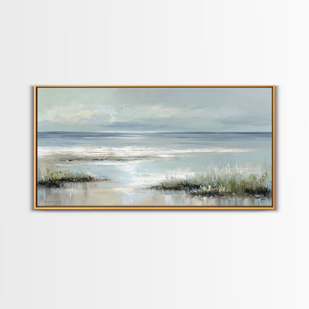 Coastal Horizon with Pale Sand and Water Canvas Print, Waiting Room Art, Bedroom Decor, Waiting Room Decor, Fine Art, Calm, WRA-2x1-77