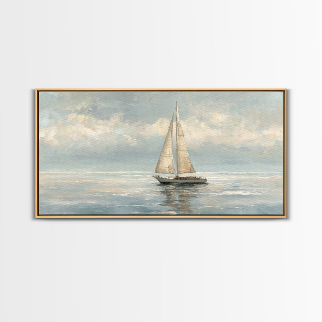 Quiet Sailboat on Calm Water Framed Canvas Print, Waiting Room Art, Digital Art Print, Waiting Room Decor, Fine Art, Calm, WRA-2x1-87