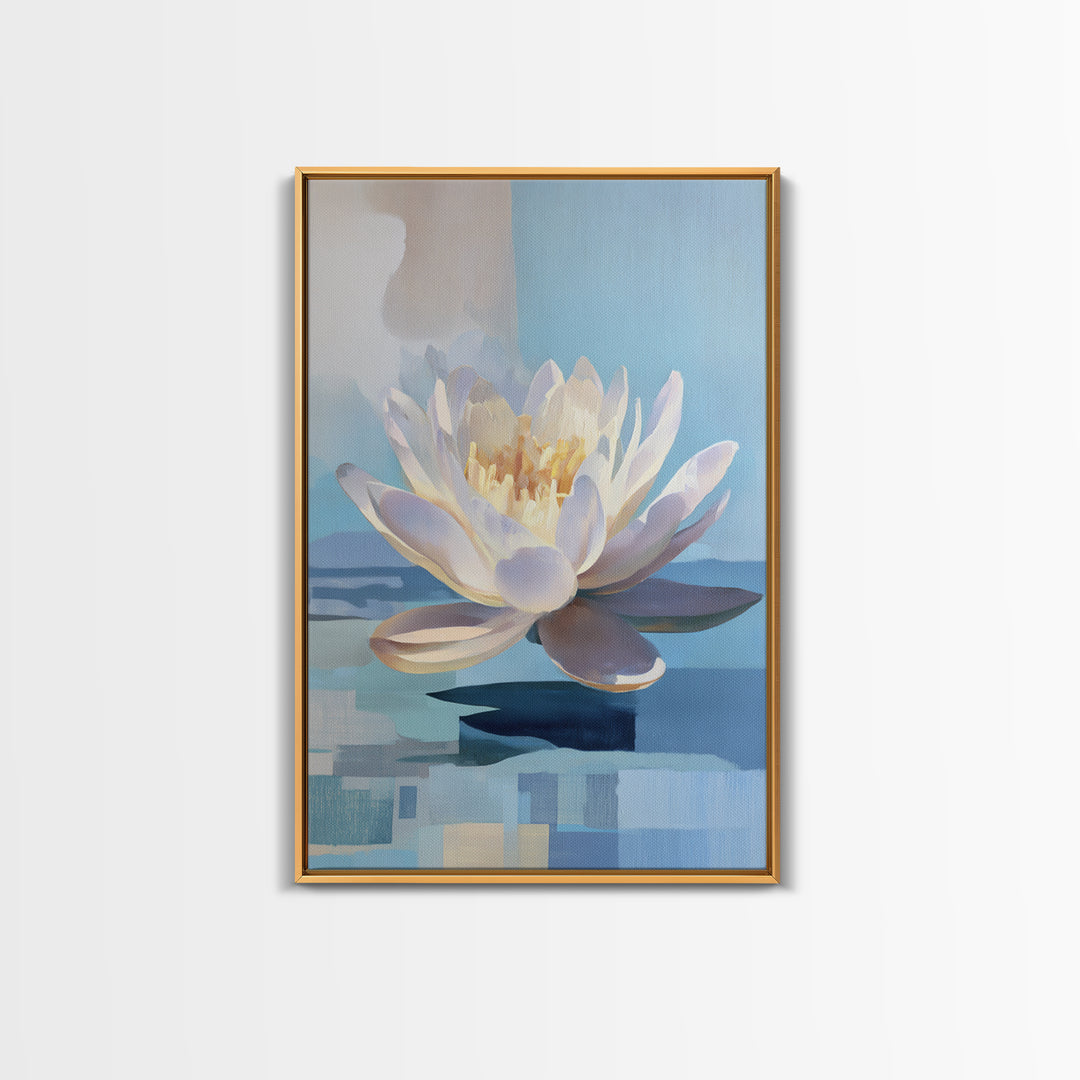 Lotus Flower on Still Water Framed Canvas Print, Waiting Room Art, Wall Art, Waiting Room Decor, Calm, Floral Wall Art, WRA-2x3-47