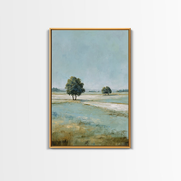 Open Field with Distant Tree Framed Canvas Print, Waiting Room Art, Textured Painting, Waiting Room Decor, Fine Art, Calm, WRA-2x3-55