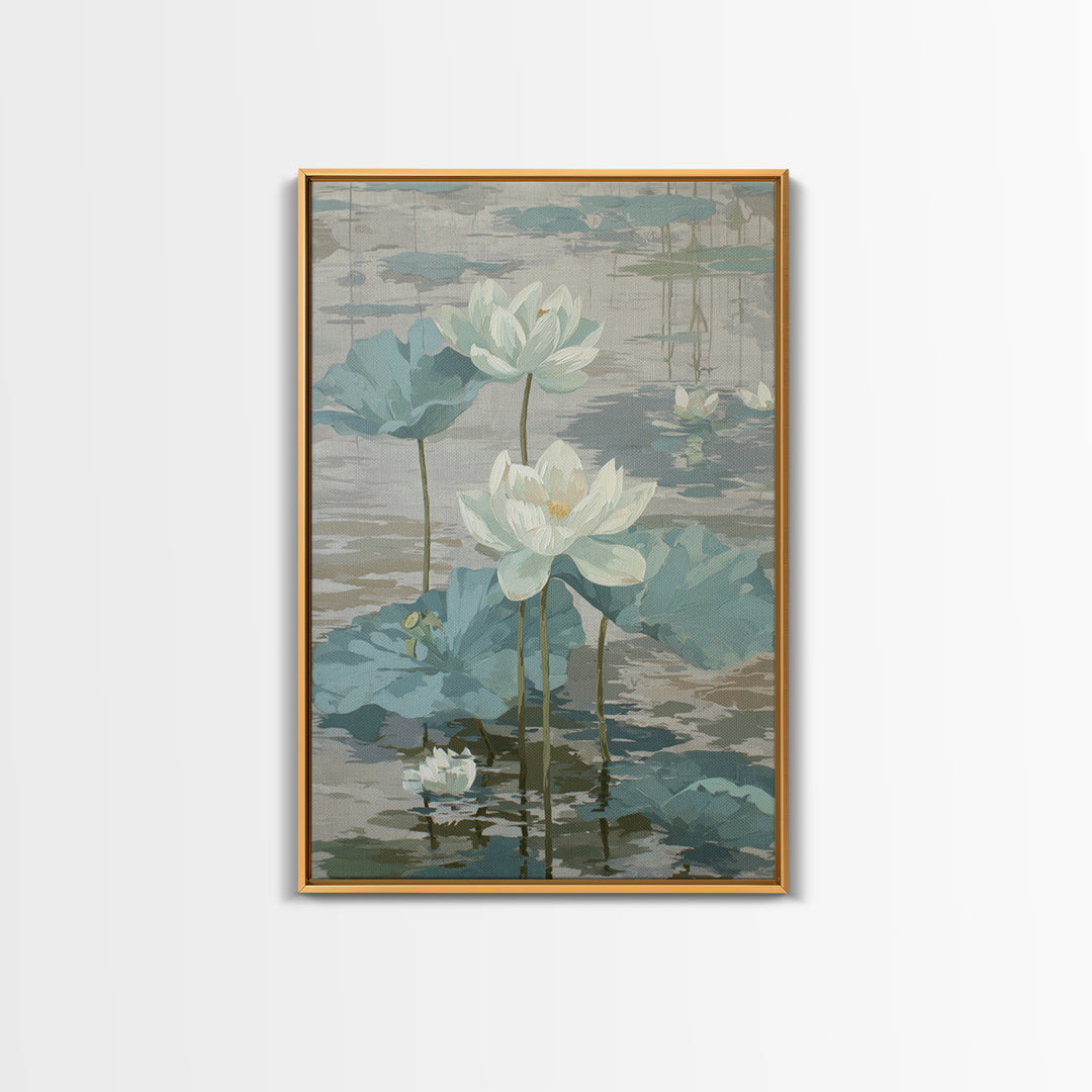 Lotus Flower on Still Water Canvas Print, Waiting Room Art, Original Art, Waiting Room Decor, Oil Painting, Calm, Office Art, WRA-2x3-71