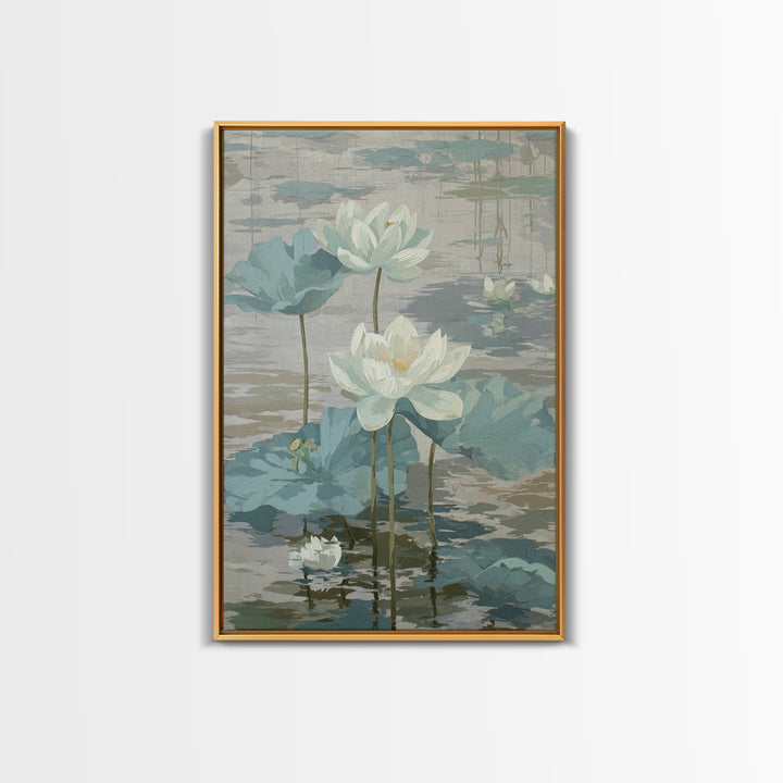 Lotus Flower on Still Water Canvas Print, Waiting Room Art, Original Art, Waiting Room Decor, Oil Painting, Calm, Office Art, WRA-2x3-71
