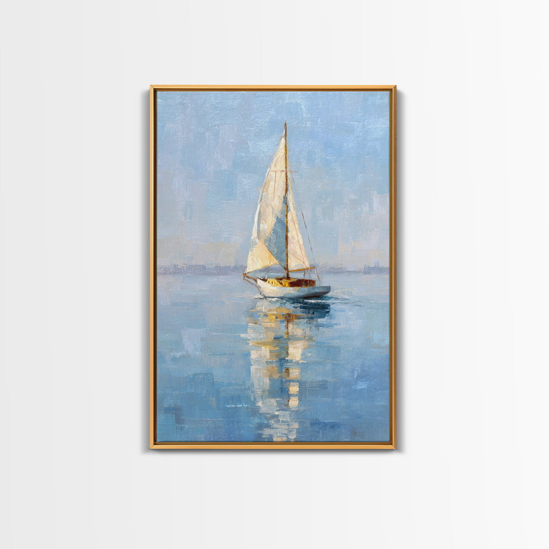 Quiet Sailboat on Calm Water Framed Canvas Print, Waiting Room Art, Abstract Art, Waiting Room Decor, Fine Art, Calm, WRA-2x3-75