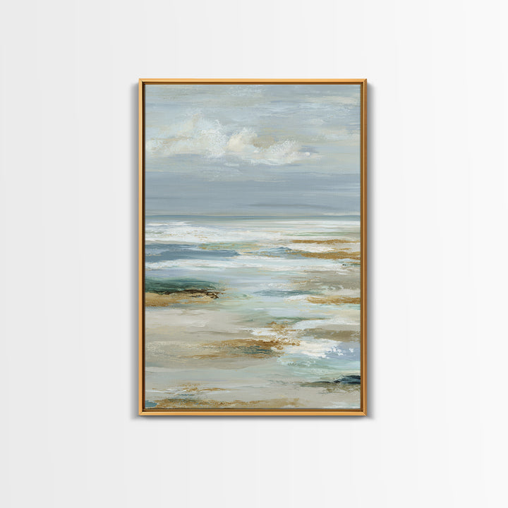 Coastal Horizon with Pale Sand and Water Framed Canvas Print, Waiting Room Art, Minimalist Wall Art, Waiting Room Decor, Calm, WRA-2x3-89