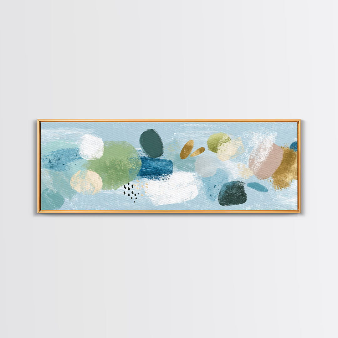 Pastel Rainbow Shapes for Pediatric Spaces Framed Canvas Print, Waiting Room Art, Waiting Room Decor, Abstract Art, Calm, WRA-3x1-10