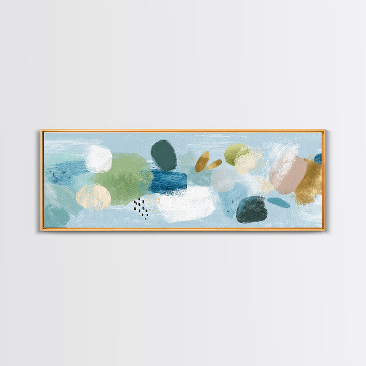 Pastel Rainbow Shapes for Pediatric Spaces Framed Canvas Print, Waiting Room Art, Waiting Room Decor, Abstract Art, Calm, WRA-3x1-10
