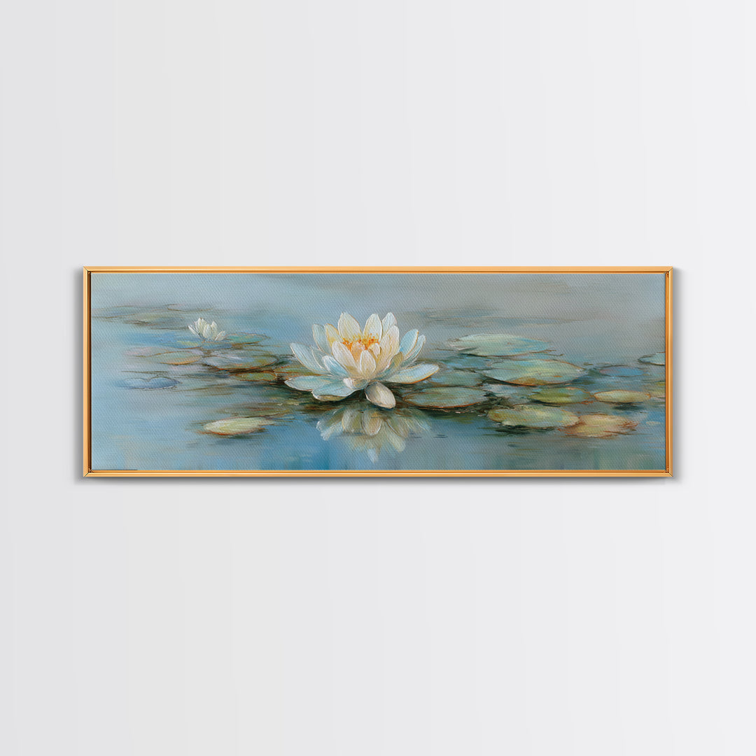 Lotus Flower on Still Water Canvas Print, Waiting Room Art, Luxury Decor, Waiting Room Decor, Fine Art, Calm, Original Art, WRA-3x1-31