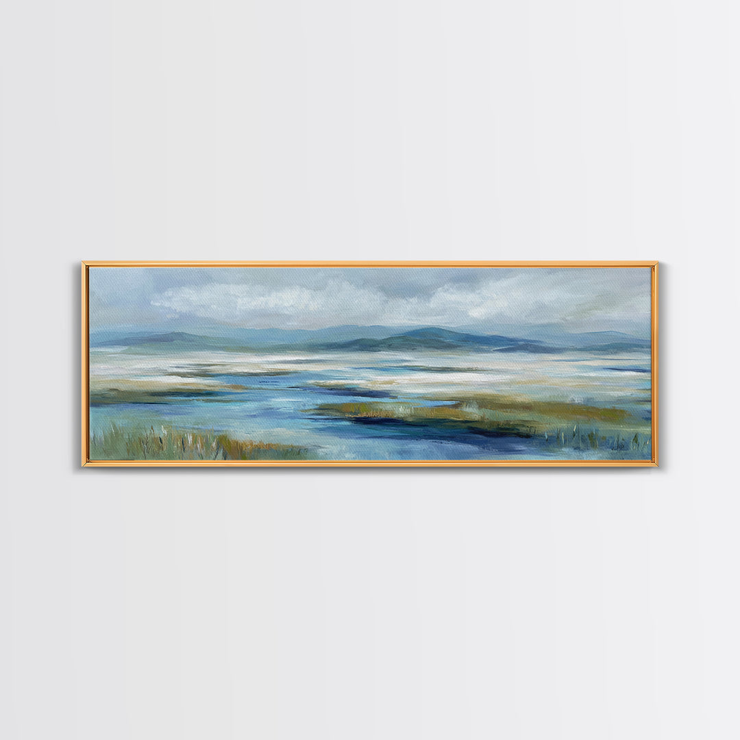 Blue Heron in Quiet Marsh Canvas Print, Waiting Room Art, Dental Wall Art, Waiting Room Decor, Watercolor Art, Calm, WRA-3x1-4