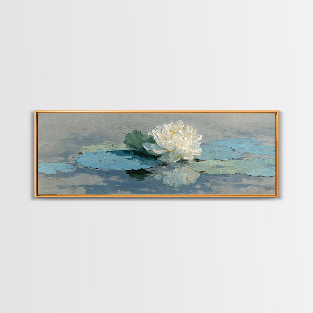 Lotus Flower on Still Water Framed Canvas Print, Waiting Room Art, Contemporary Art, Waiting Room Decor, Oil Painting, Calm, WRA-3x1-55