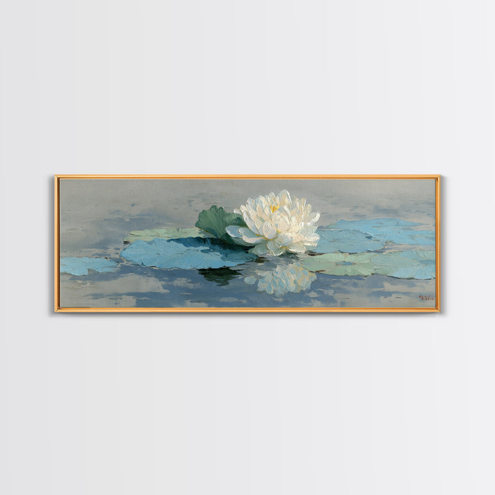 Lotus Flower on Still Water Framed Canvas Print, Waiting Room Art, Contemporary Art, Waiting Room Decor, Oil Painting, Calm, WRA-3x1-55
