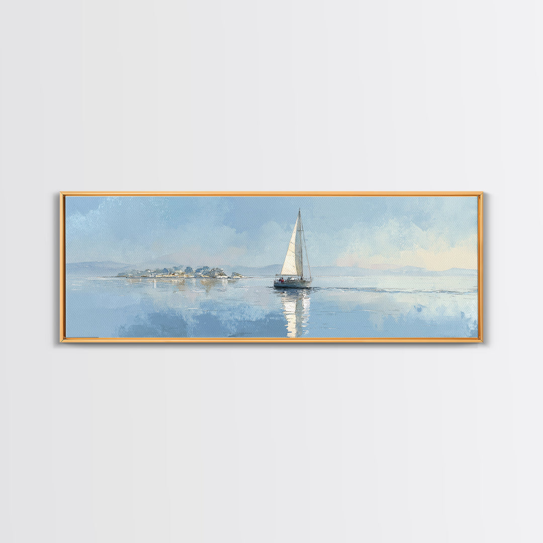 Quiet Sailboat on Calm Water Framed Canvas Print, Waiting Room Art, Wall Art, Waiting Room Decor, Calm, Floral Wall Art, WRA-3x1-59