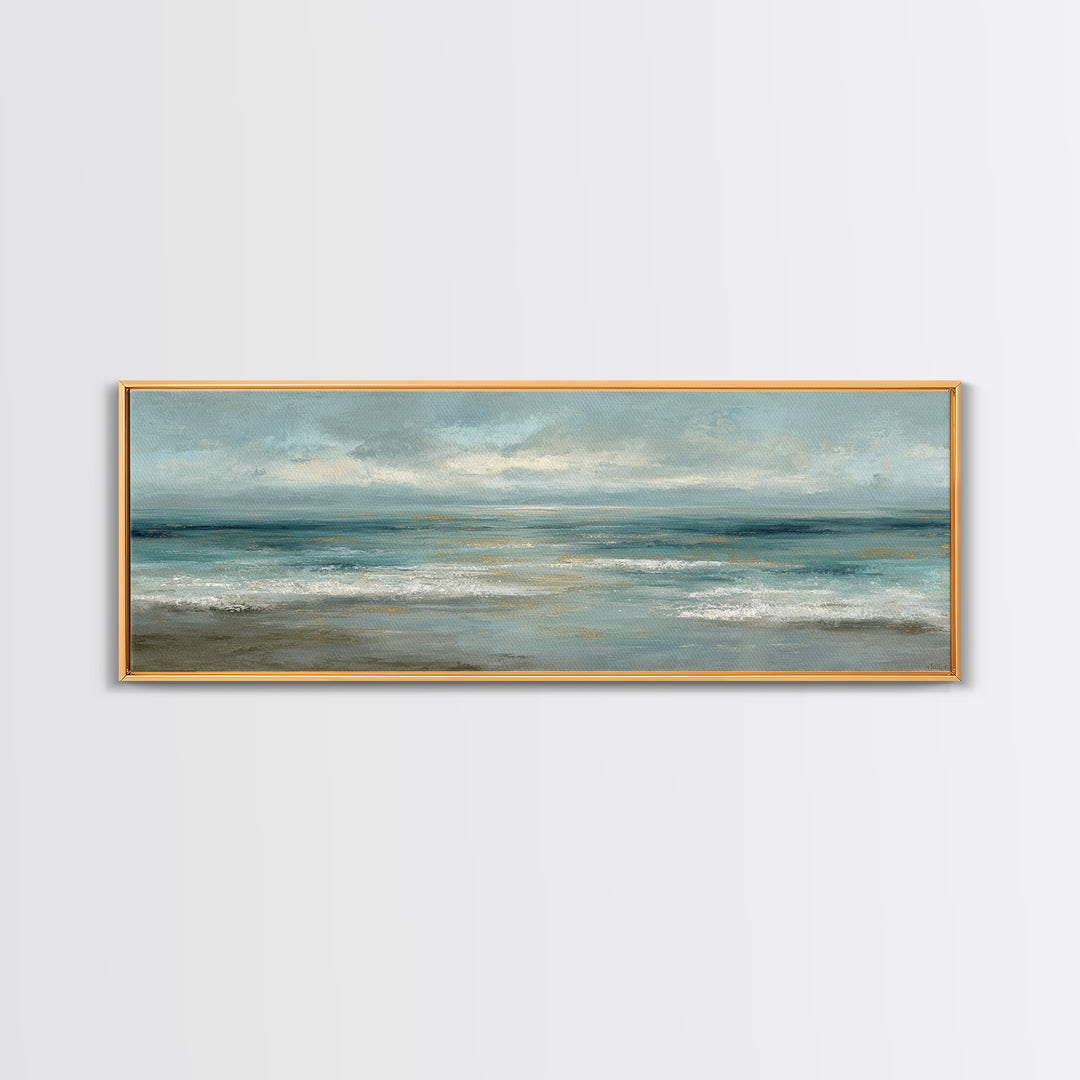 Coastal Horizon with Pale Sand and Water Framed Canvas Print, Waiting Room Art, Minimalist Art, Waiting Room Decor, WRA-3x1-73