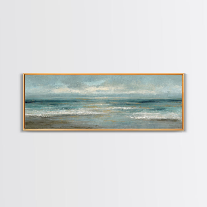 Coastal Horizon with Pale Sand and Water Framed Canvas Print, Waiting Room Art, Minimalist Art, Waiting Room Decor, WRA-3x1-73