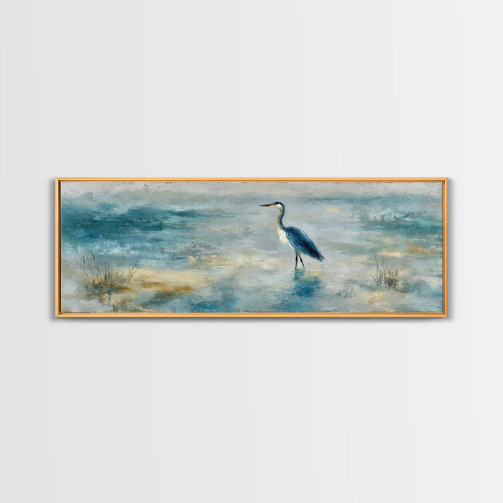 Blue Heron in Quiet Marsh Canvas Print, Waiting Room Art, Home Decor, Waiting Room Decor, Fine Art, Calm, Modern Art, WRA-3x1-76