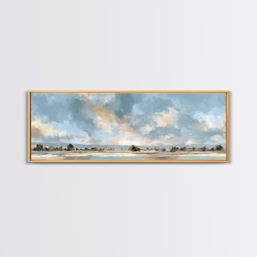 Warm Desert Sunrise Framed Canvas Print, Waiting Room Art, Abstract, Waiting Room Decor, Oil Painting, Calm, Modern Decor, WRA-3x1-77