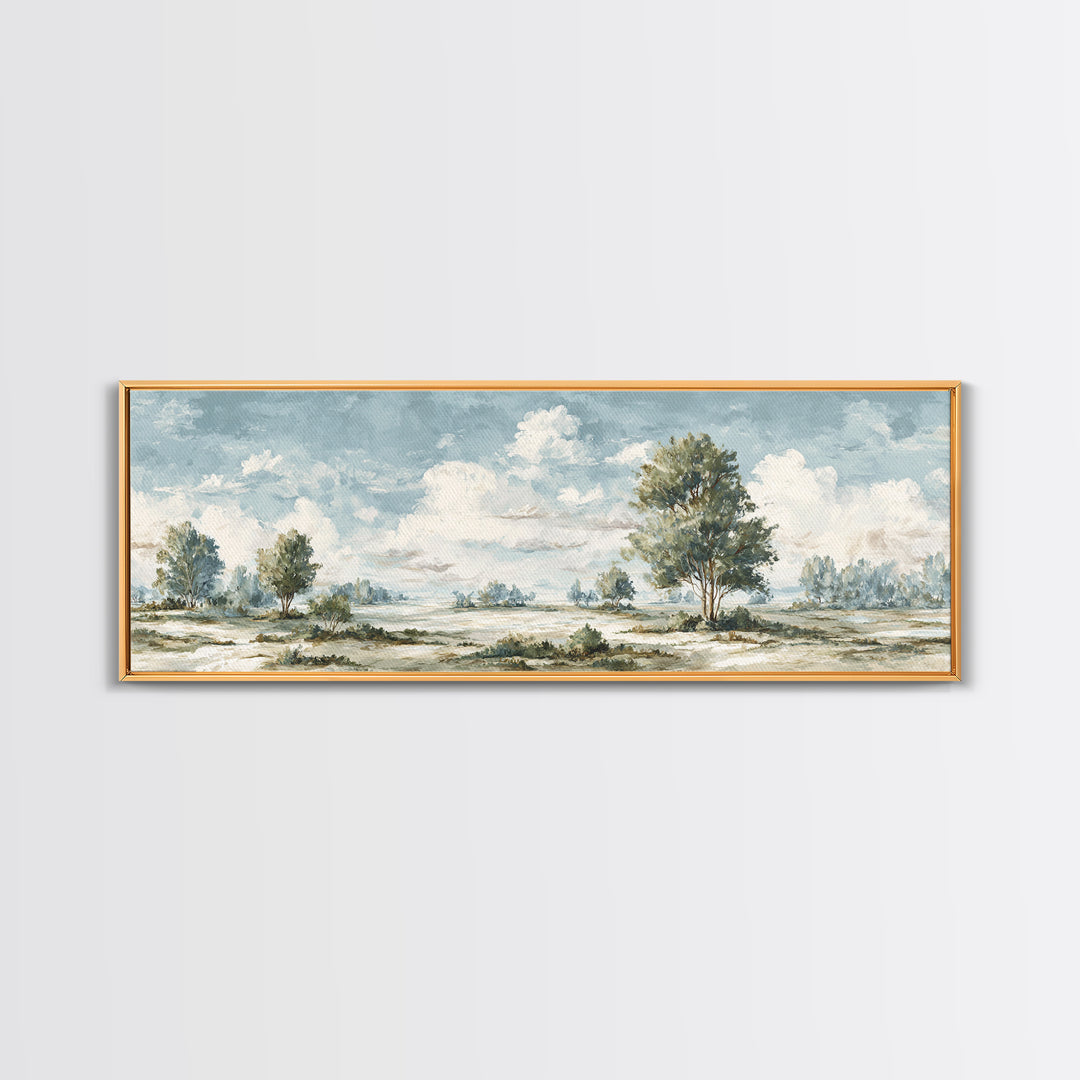 Open Field with Distant Tree Framed Canvas Print, Waiting Room Art, Abstract Art, Waiting Room Decor, Fine Art, Calm, WRA-3x1-87