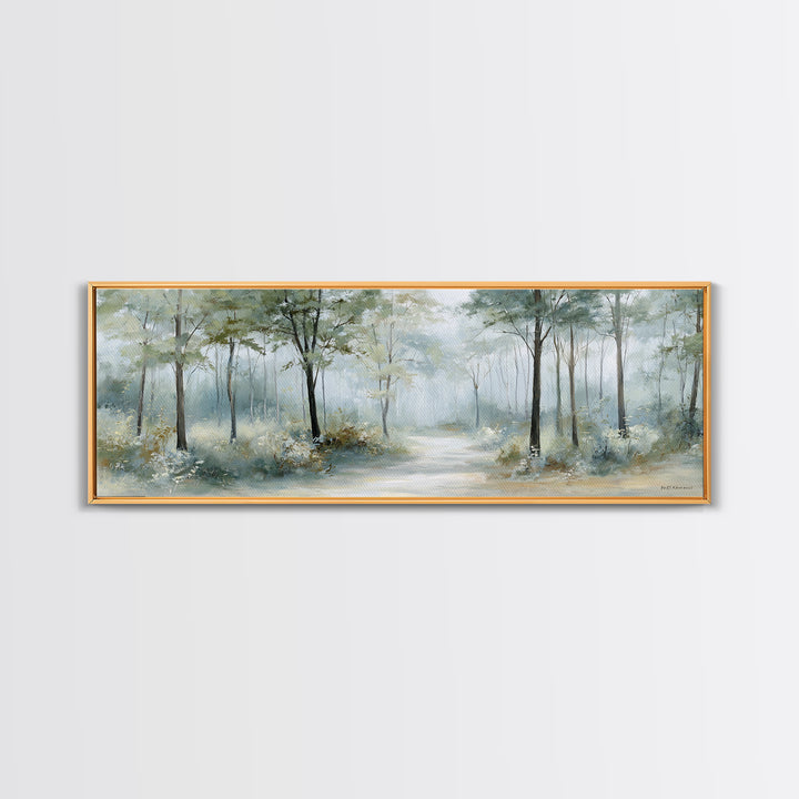 Misty Forest Path Framed Canvas Print, Waiting Room Art, Waiting Room Decor, Oil Painting, Calm, Office Wall Art, WRA-3x1-99