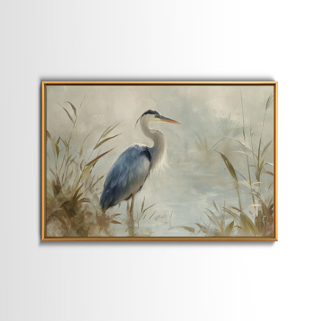 Blue Heron in Quiet Marsh Canvas Print, Waiting Room Art, Modern Art, Waiting Room Decor, Watercolor Art, Calm, WRA-3x2-16