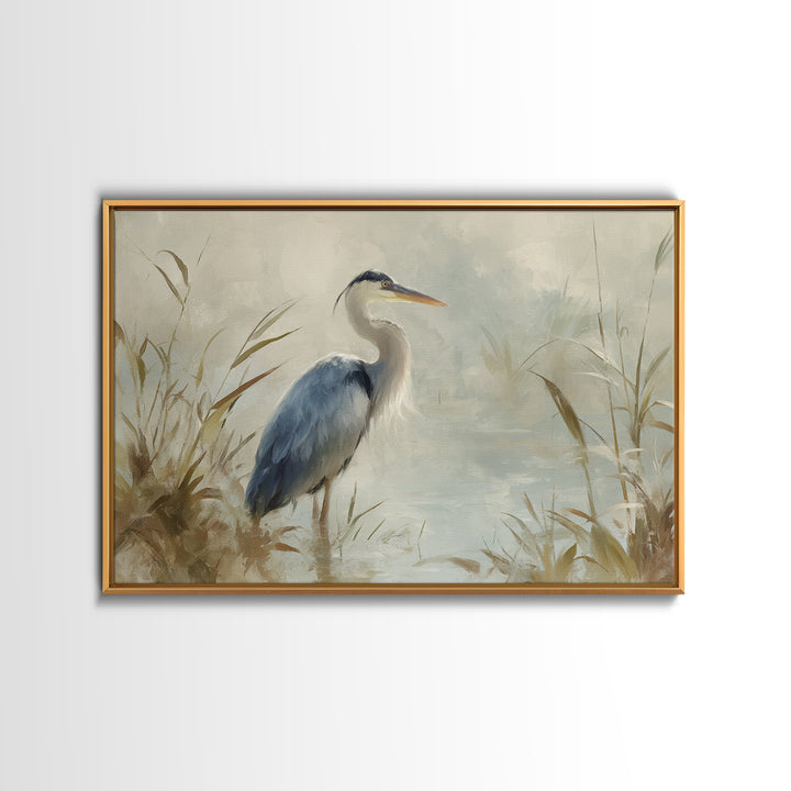 Blue Heron in Quiet Marsh Canvas Print, Waiting Room Art, Modern Art, Waiting Room Decor, Watercolor Art, Calm, WRA-3x2-16