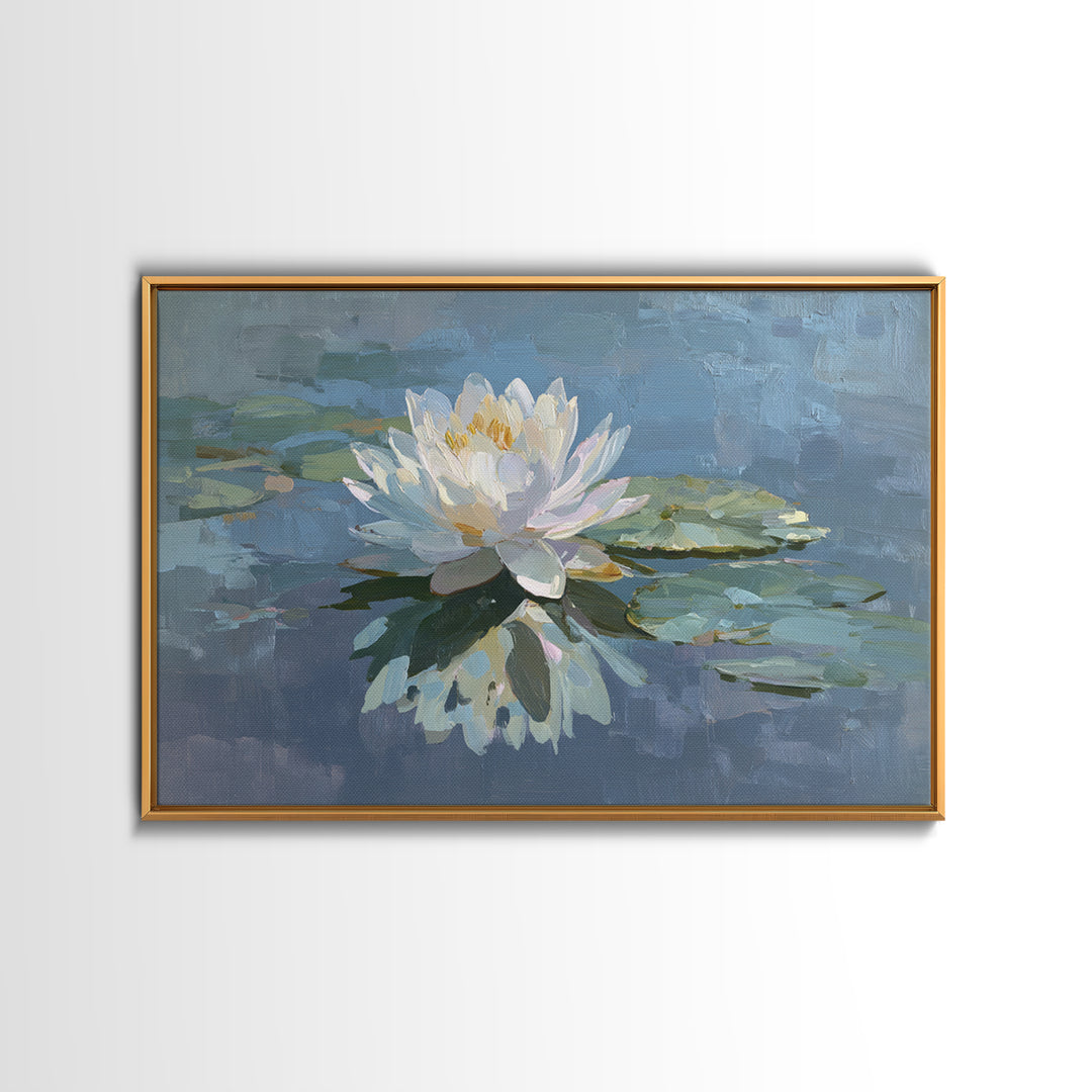 Lotus Flower on Still Water Framed Canvas Print, Waiting Room Art, Dog Wall Art, Waiting Room Decor, Fine Art, Calm, Boho Decor, WRA-3x2-19