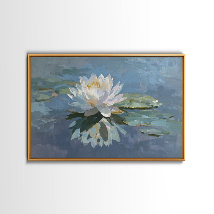 Lotus Flower on Still Water Framed Canvas Print, Waiting Room Art, Dog Wall Art, Waiting Room Decor, Fine Art, Calm, Boho Decor, WRA-3x2-19