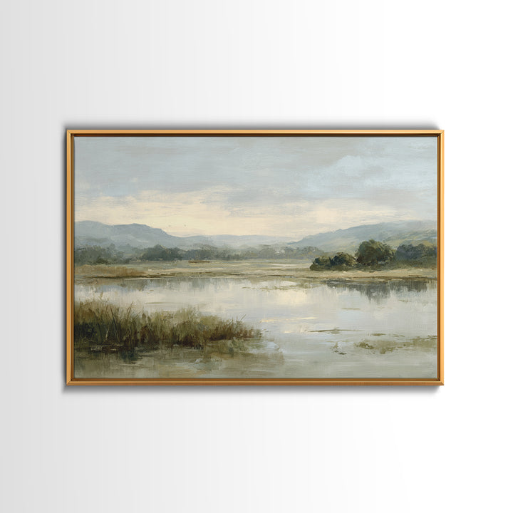 Peaceful Lake Reflection at Dawn Canvas Print, Waiting Room Art, Gallery Wall Art, Waiting Room Decor, Oil Painting, Calm, WRA-3x2-32