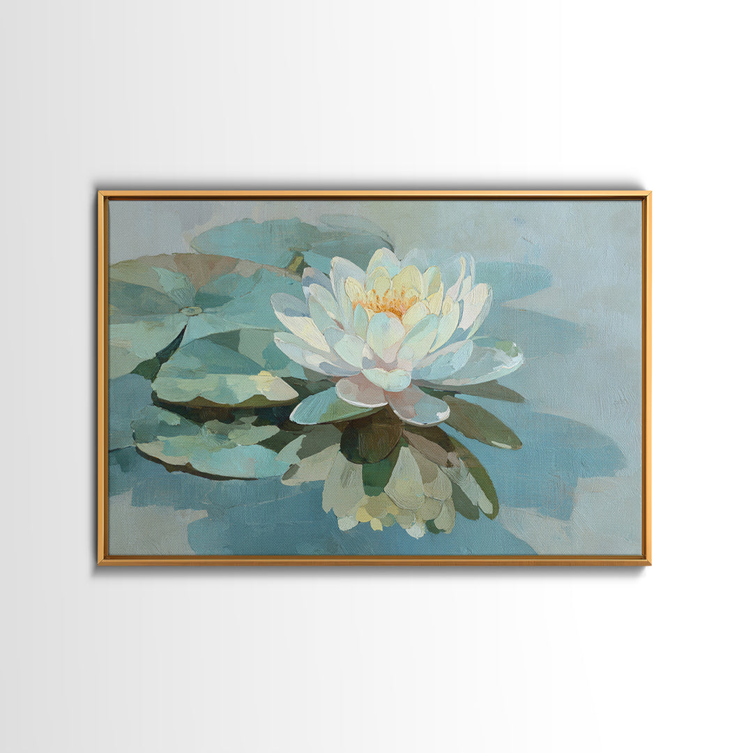 Lotus Flower on Still Water Canvas Print, Waiting Room Art, Fine Art, Waiting Room Decor, Calm, Minimalist Decor, WRA-3x2-43
