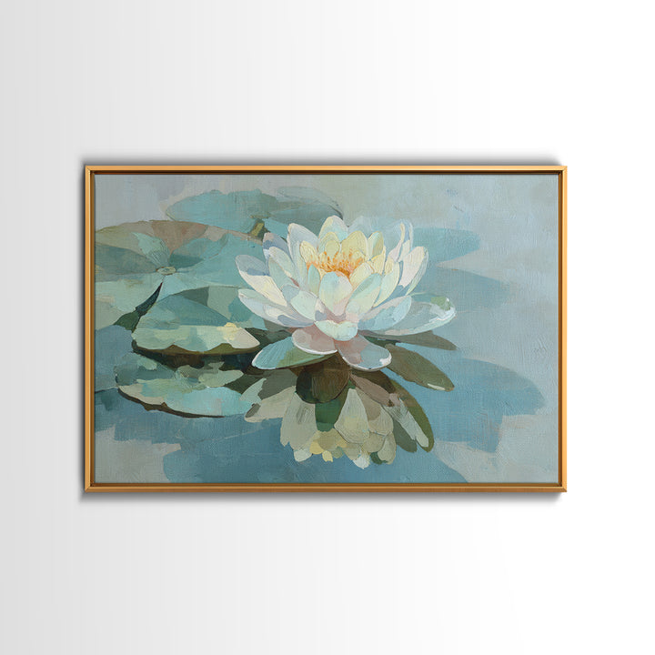 Lotus Flower on Still Water Canvas Print, Waiting Room Art, Fine Art, Waiting Room Decor, Calm, Minimalist Decor, WRA-3x2-43