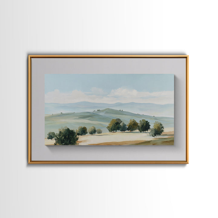 Calming Landscape with Open Sky and Gentle Framed Canvas Print, Waiting Room Art, Landscape, Waiting Room Decor, Oil Painting, WRA-3x2-5