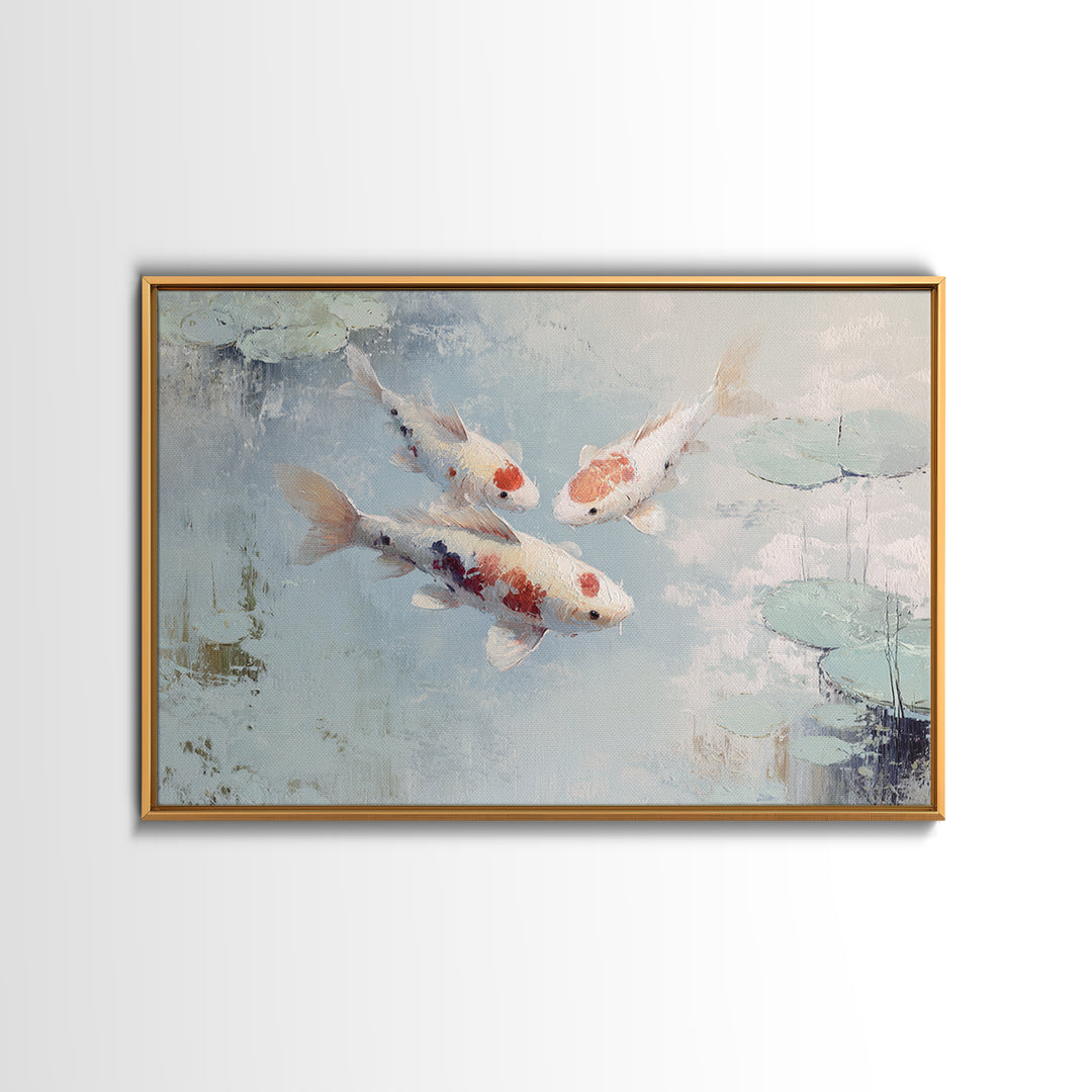 Gentle Koi Fish Framed Canvas Print, Waiting Room Art, Minimalist Wall Art, Waiting Room Decor, Oil Painting, Calm, Dental Art, WRA-3x2-50